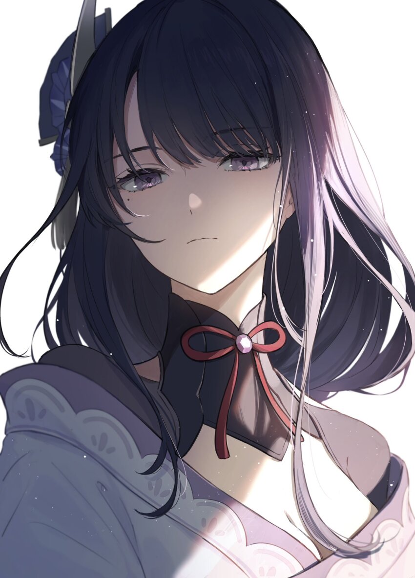 1girl, bow, bowtie, braid, breasts, closed_mouth, detached_collar, dress