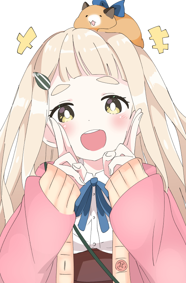 1girl, :d, blonde_hair, blush, gonzalez_(machita_chima), hair_ornament, hairclip, ixy