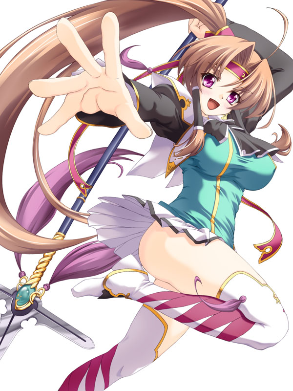 1girl, bachou_(koihime_musou), breasts, female_focus, hair_tubes, halberd, kirisawa_tokito, koihime_musou