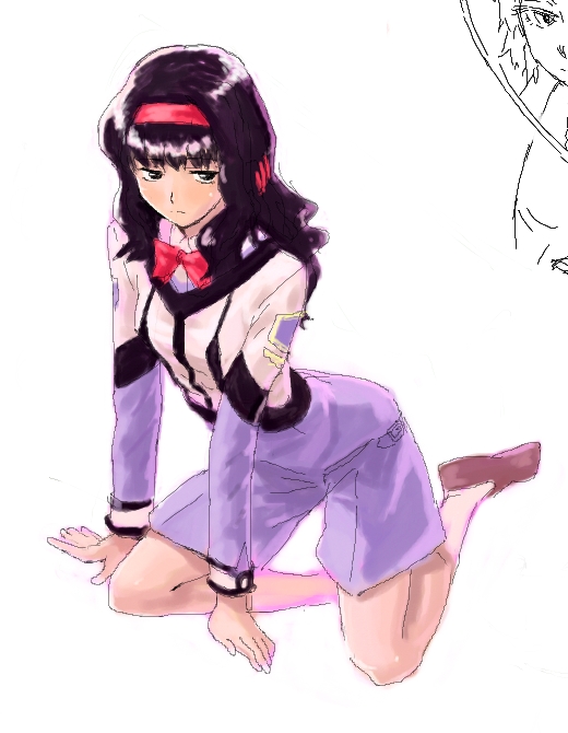 00s, 1girl, female_focus, gunparade_march, hairband, ishizu_moe, long_hair, shiba_itsuki, simple_background, solo, uniform, white_background