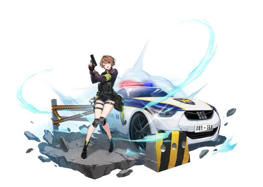 1girl, alpha_transparency, armband, car, counter:side, cuffs, fingerless_gloves, gloves