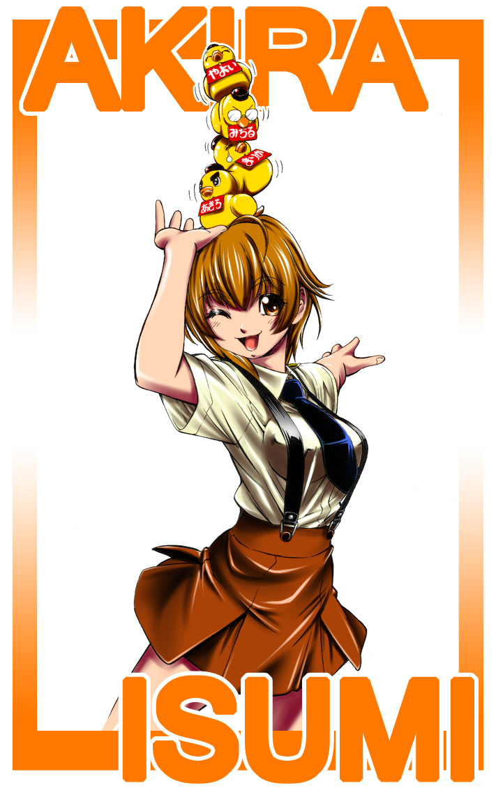 1girl, black_necktie, breasts, character_name, collared_shirt, eibon, hair_behind_ear, isumi_akira