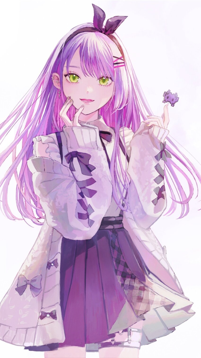 1girl, alternate_hairstyle, black_bow, black_bowtie, black_hairband, black_skirt, bow, bowtie