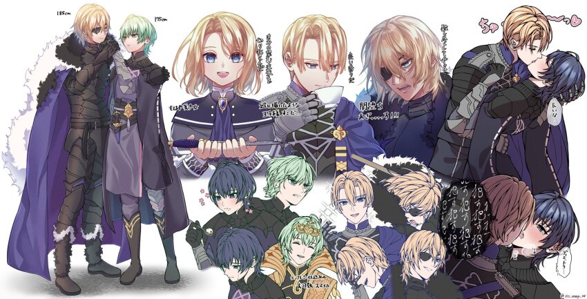 012_usagi, 2boys, aged_down, armor, black_cape, blonde_hair, blue_cloak, blue_eyes