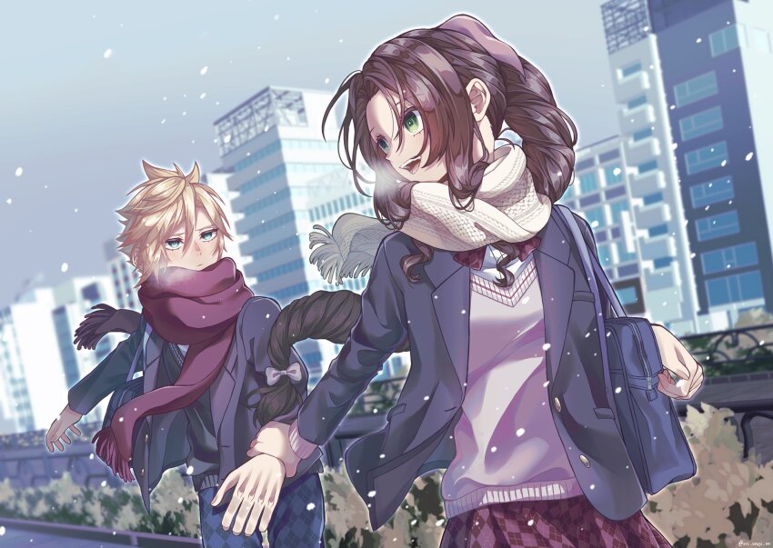 012_usagi, aerith_gainsborough, aqua_eyes, assertive_female, bag, blonde_hair, blush, braid