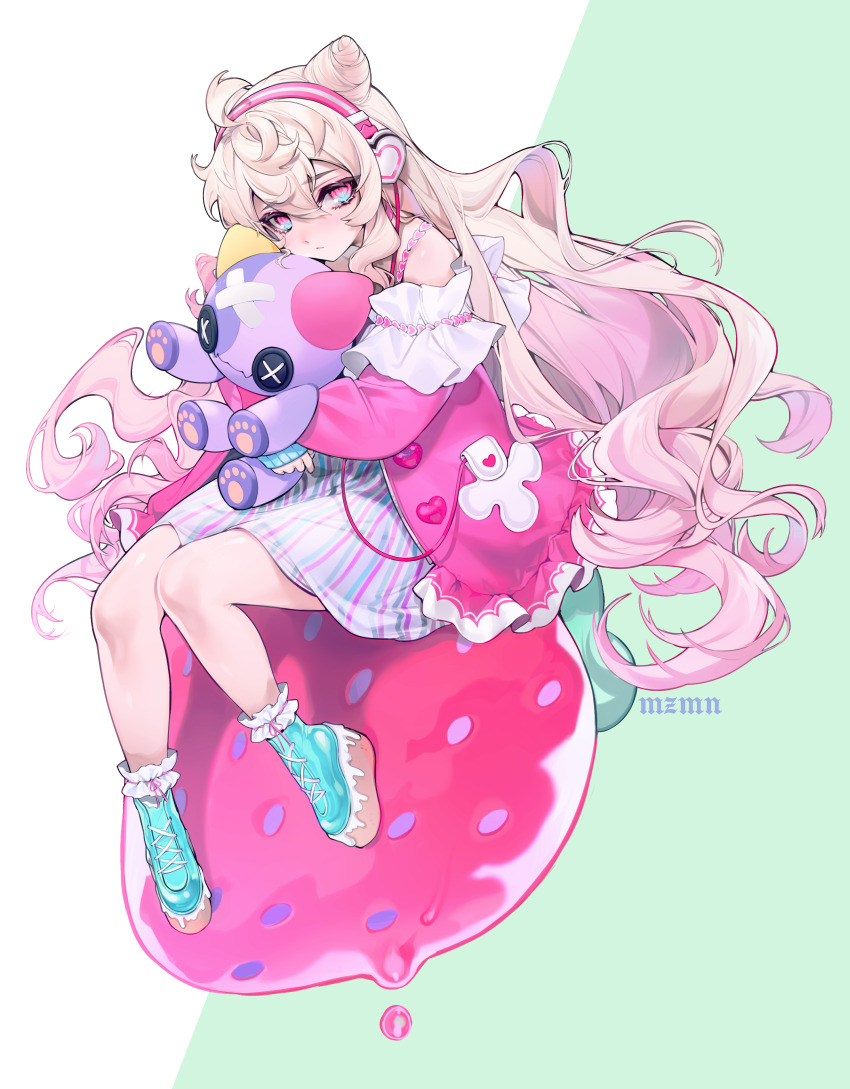 1girl, :<, absurdres, aqua_eyes, aqua_shoes, artist_name, blonde_hair, choker