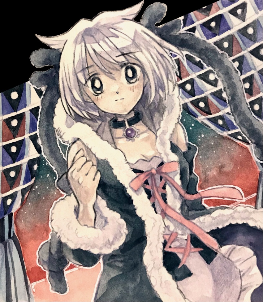 1girl, arm_at_side, azusa_mifuyu, black_choker, black_corset, blush, choker, closed_mouth