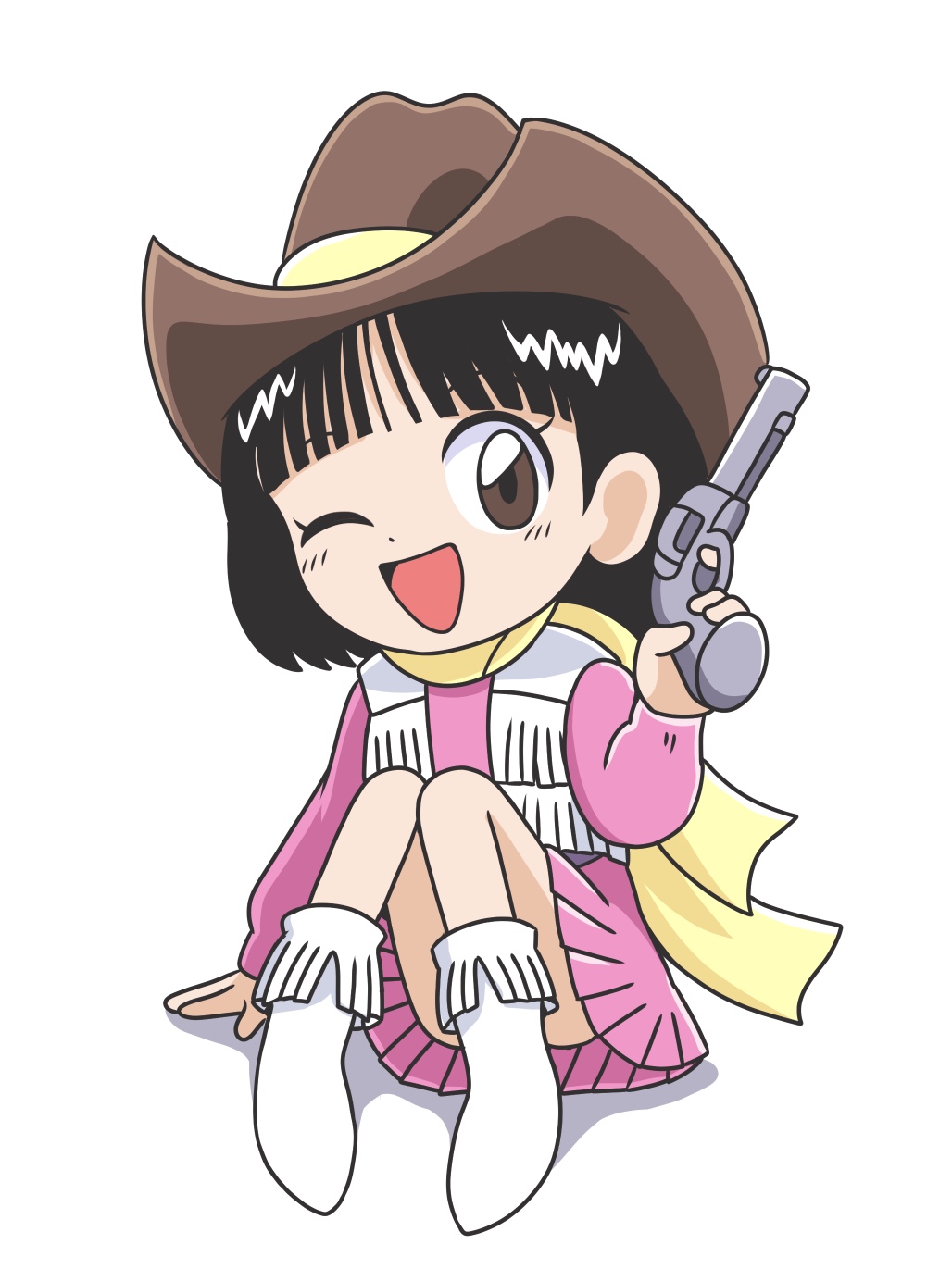 1girl, bomberman, child, convenient_censoring, convenient_leg, cowboy_hat, cowboy_western, gun