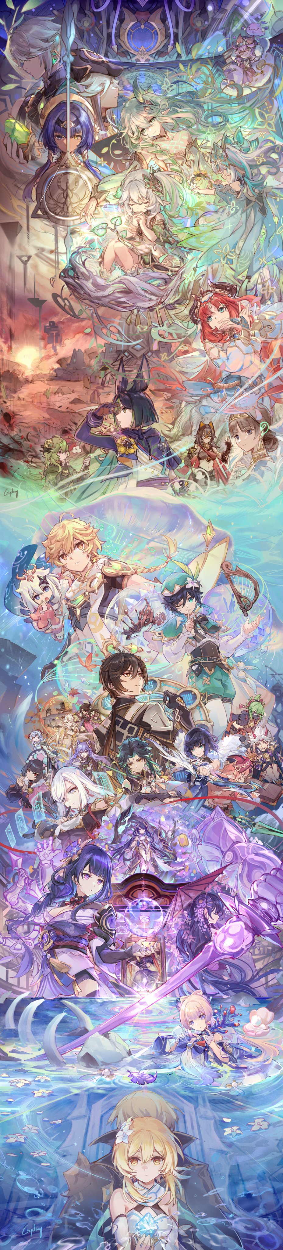 6+boys, 6+girls, ?, absurdres, aether_(genshin_impact), ahoge, akasha_terminal, alhaitham_(genshin_impact)