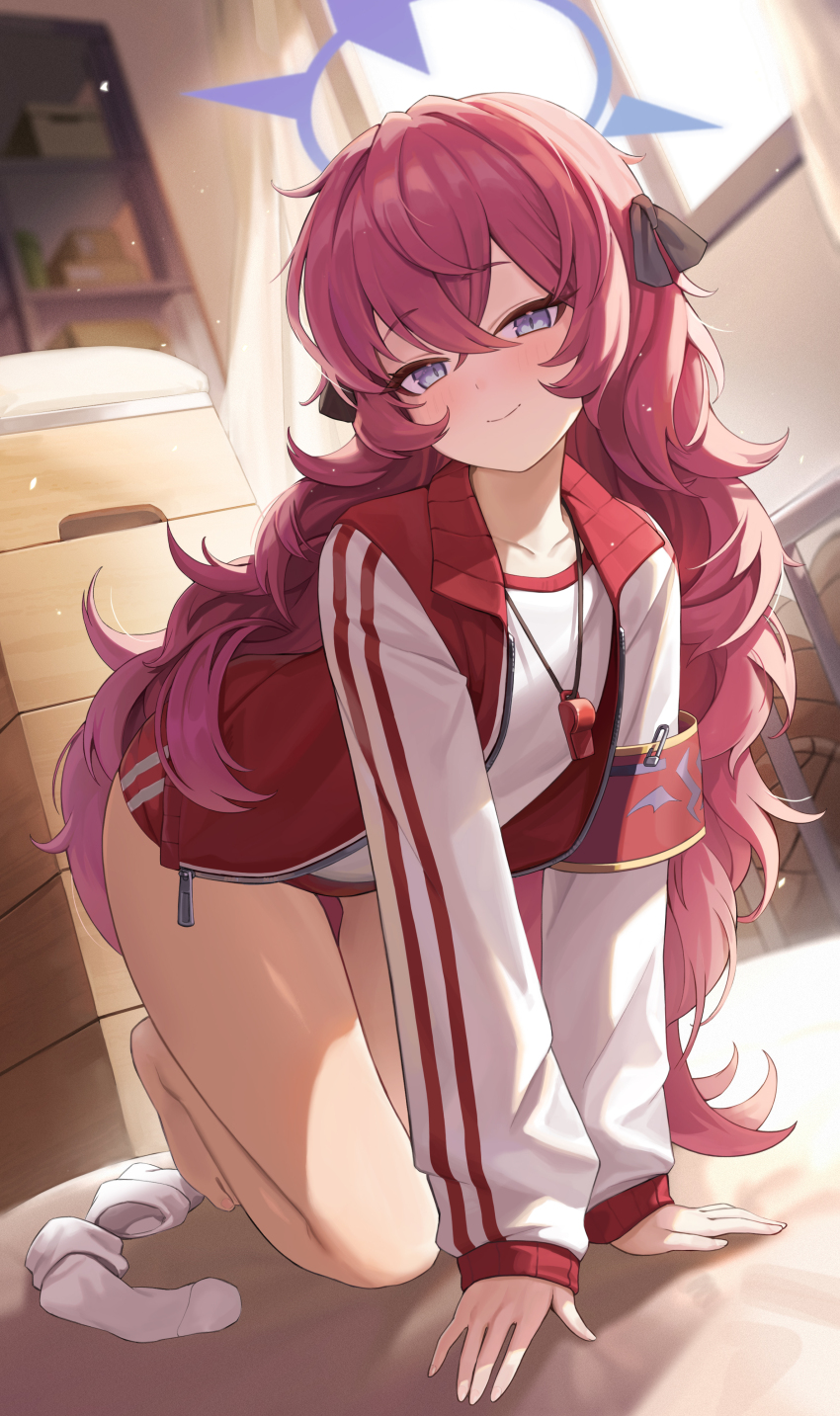 1girl, absurdres, all_fours, alternate_costume, armband, ball, bare_legs, barefoot