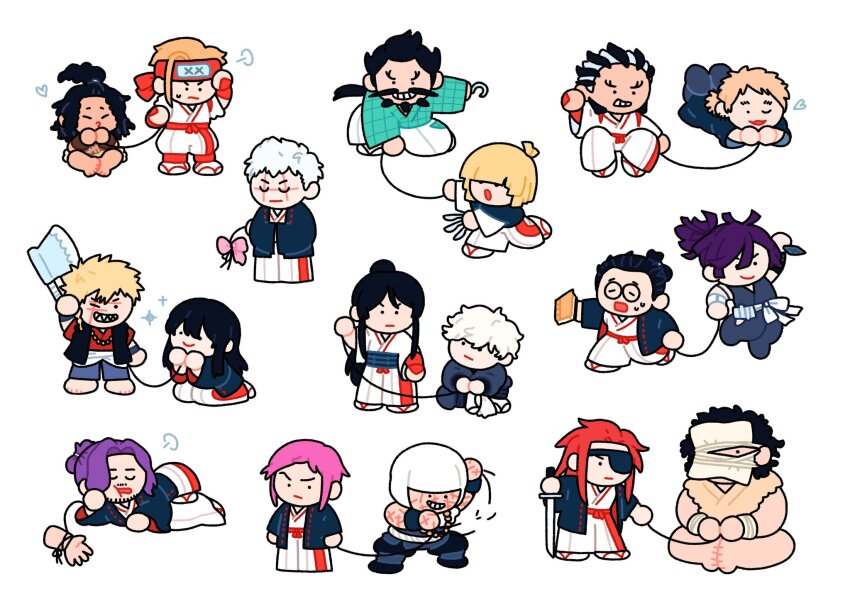 3girls, 6+girls, 99u_min, ahoge, axe, aza_choubei, aza_touma, black_hair