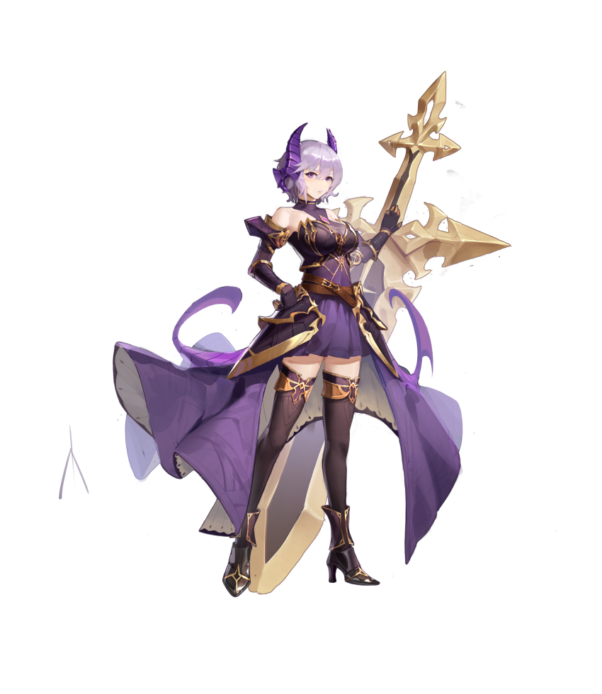 1girl, absurdres, armor, belt, black_footwear, black_gloves, black_thighhighs, breasts