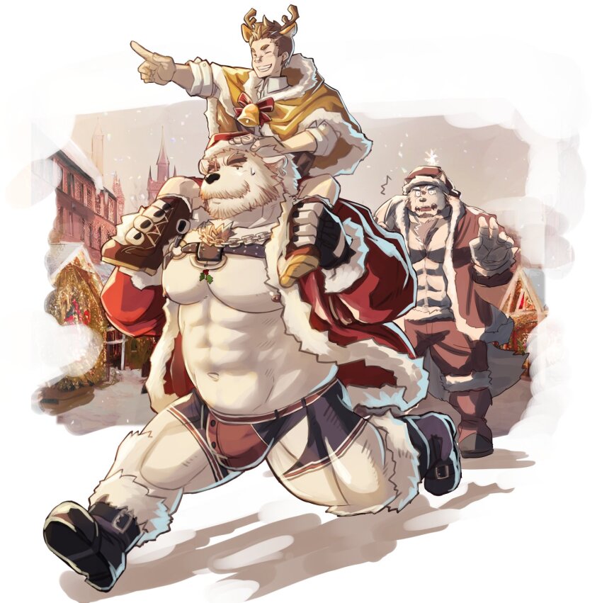 abashiri_(abasirisippo), abs, animal_costume, annoyed, another_eidos-r, bara, bare_pectorals, bear