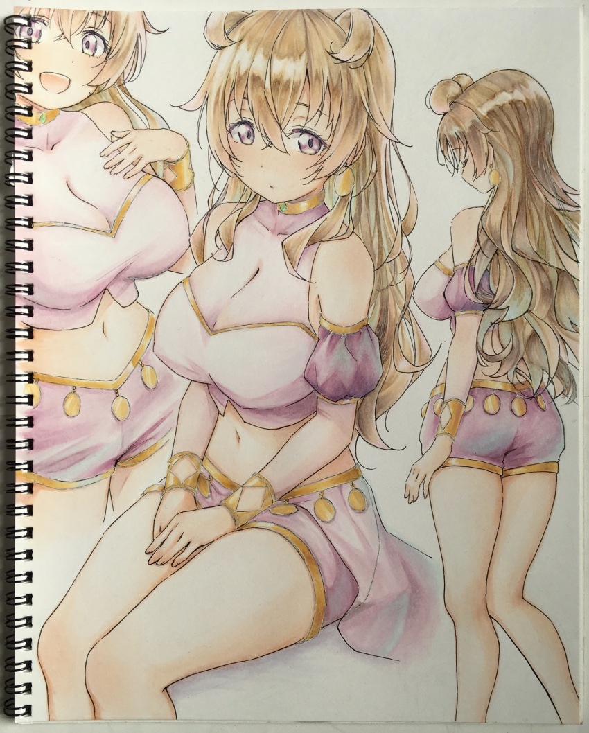 1girl, ass, bracelet, breasts, brown_hair, butterfly_(love_live!), detached_sleeves, hair_between_eyes