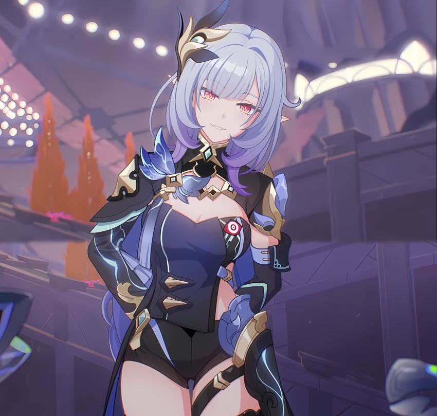 1girl, absurdres, black_shorts, blue_hair, breasts, bright_pupils, cleavage, elysia_(honkai_impact)