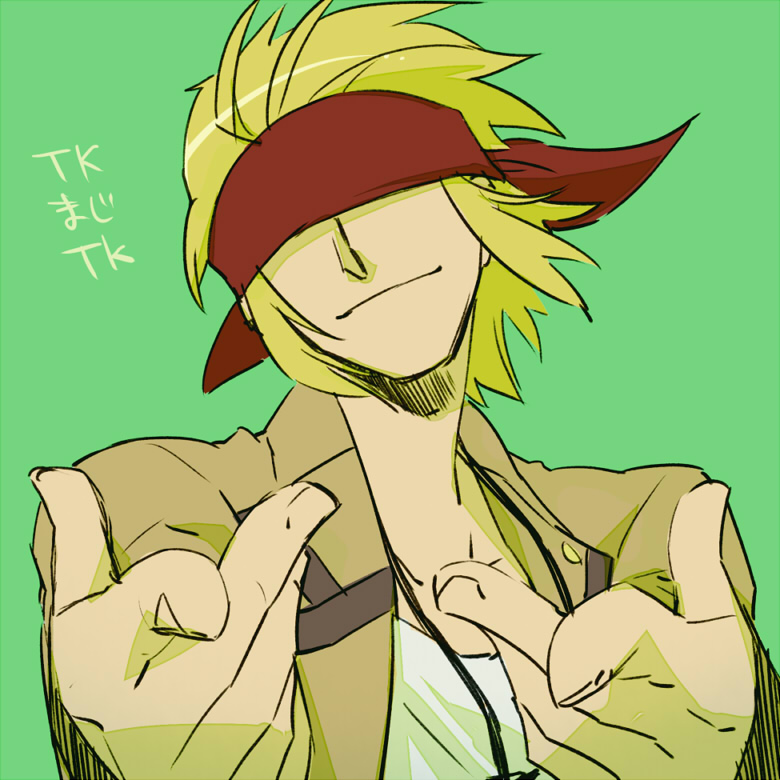 10s, 1boy, angel_beats!, bad_id, bad_pixiv_id, blonde_hair, dadamdow, green_background