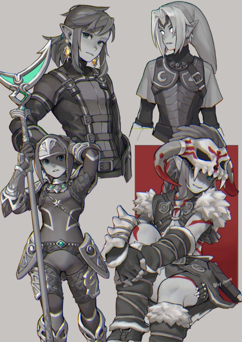 1boy, armor, barbarian_set_(zelda), belt, bodysuit, boots, climbing_set_(zelda), earrings