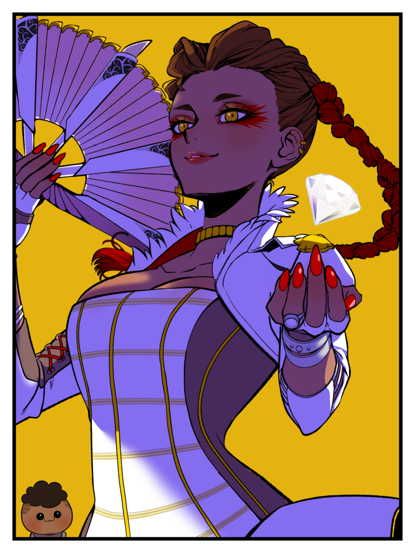 2girls, animification, apex_legends, bangalore_(apex_legends), blush, border, braid, breasts