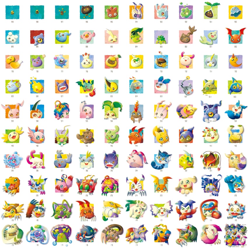 absurdres, agumon, angoramon, armadimon, bibimon, bosamon, botamon, bubbmon