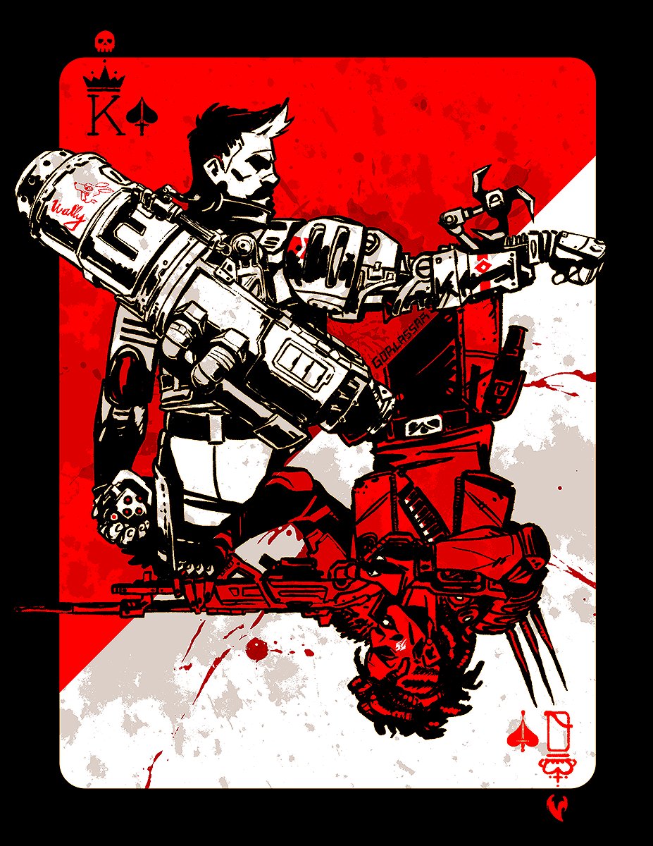 1boy, 1girl, 30-30_repeater, apex_legends, arc_star, belt, cam_(g0rlassar), card