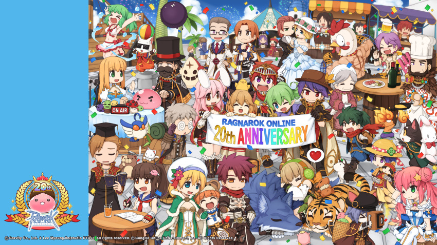 >_<, 6+boys, 6+girls, :3, :d, aerial_fireworks, agni_(ragnarok_online), ahoge