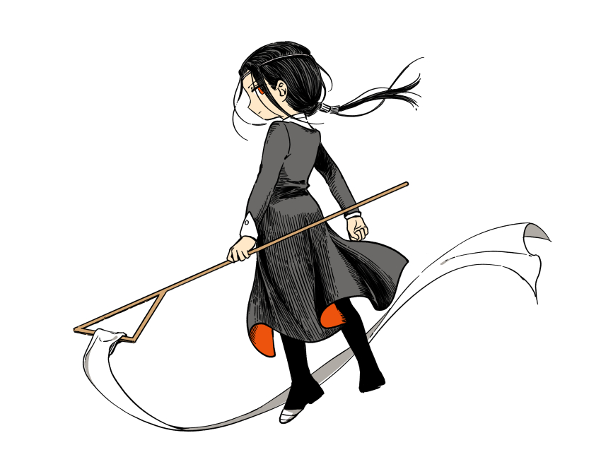 1boy, absurdres, black_dress, black_hair, clenched_hand, closed_mouth, dress, easthies_(tongari_boushi_no_atelier)