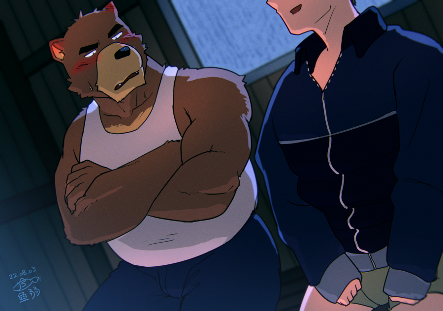 bear, blush, boxer_briefs, brown_bear, crossed_arms, flustered, furry, furry_male