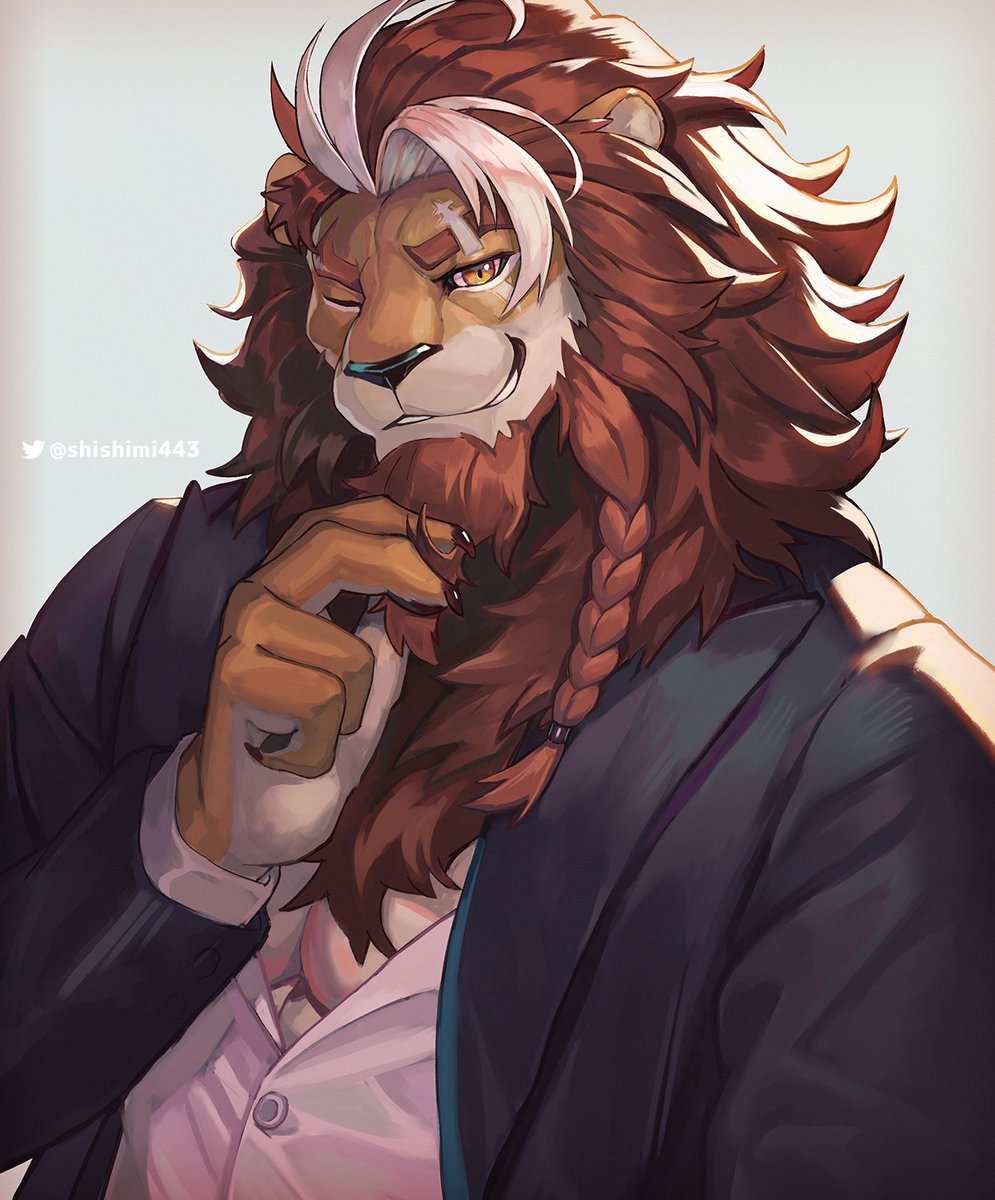 bara, black_coat, braid, coat, furry, furry_male, highres, lion
