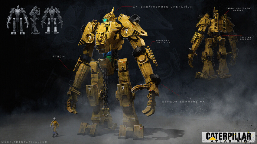 1boy, 3d, beard, blue_eyes, caterpillar_(company), chain, reference_sheet, commentary