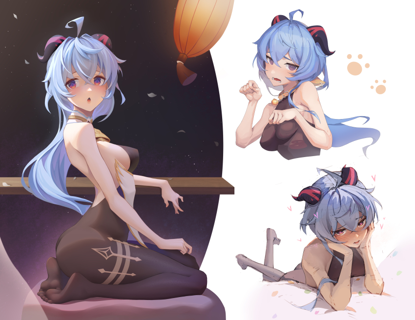 1girl, @_@, absurdres, ahoge, arm_rest, ass, backless_outfit, bare_arms