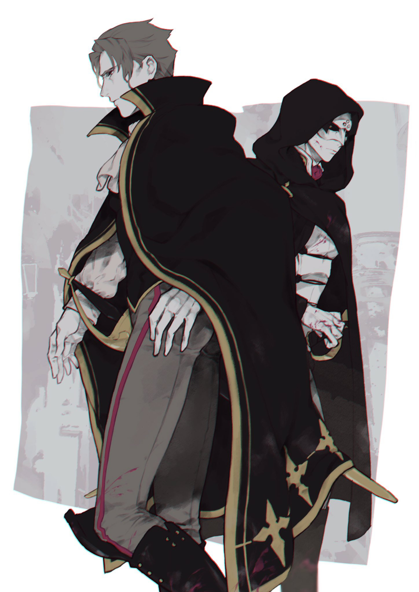 2boys, ace_attorney, ascot, barok_van_zieks, black_jacket, blood, blood_on_clothes, blue_eyes