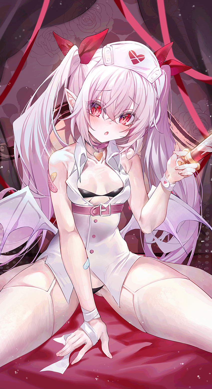 1girl, absurdres, azur_lane, bandaged_arm, bandages, bandaid, bandaid_on_arm, bat_wings