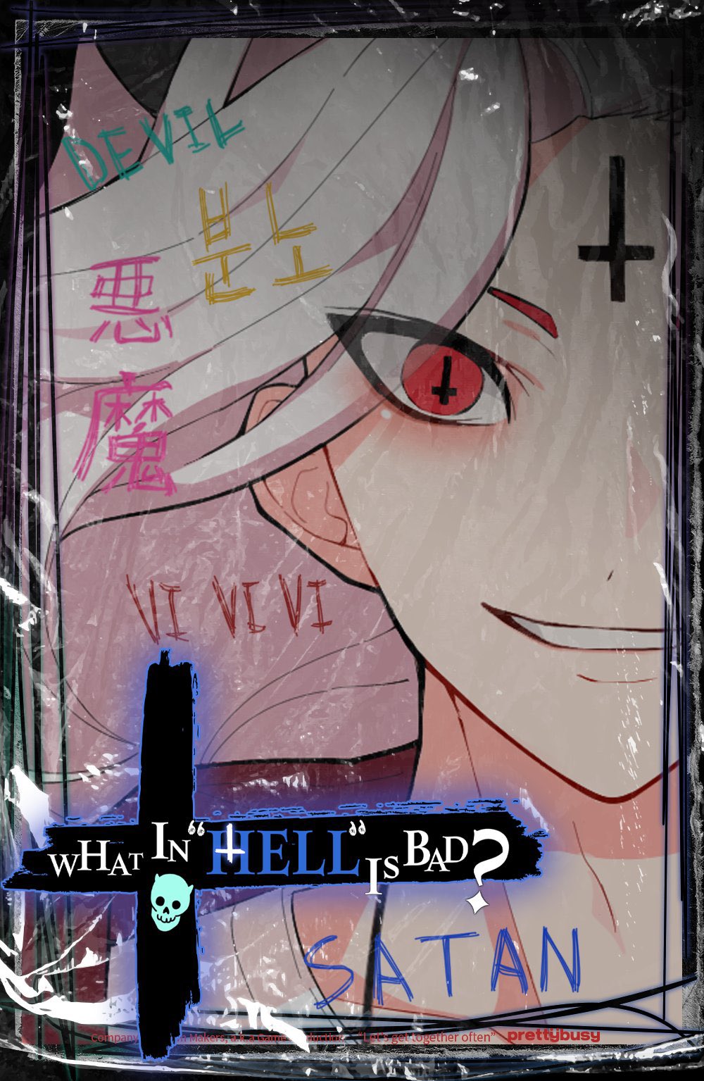 1boy, highres, looking_at_viewer, male_focus, official_art, red_eyes, satan_(what_in_hell_is_bad), short_hair