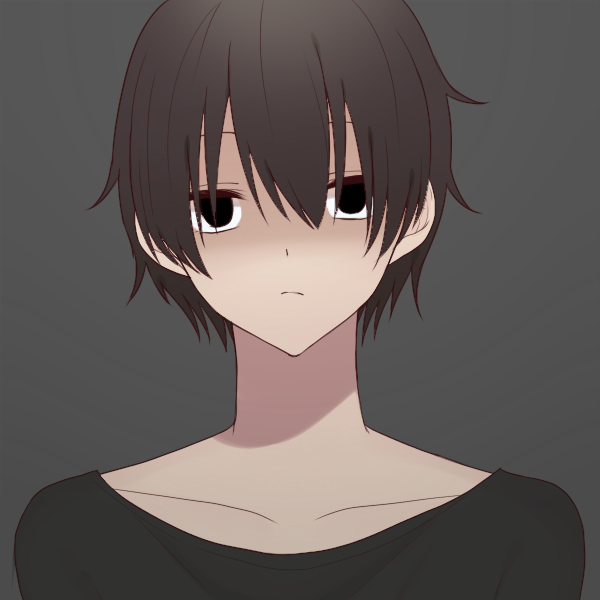 1boy, avatar_generator, black_eyes, brown_hair, expressionless, grey_background, looking_at_viewer, male_focus
