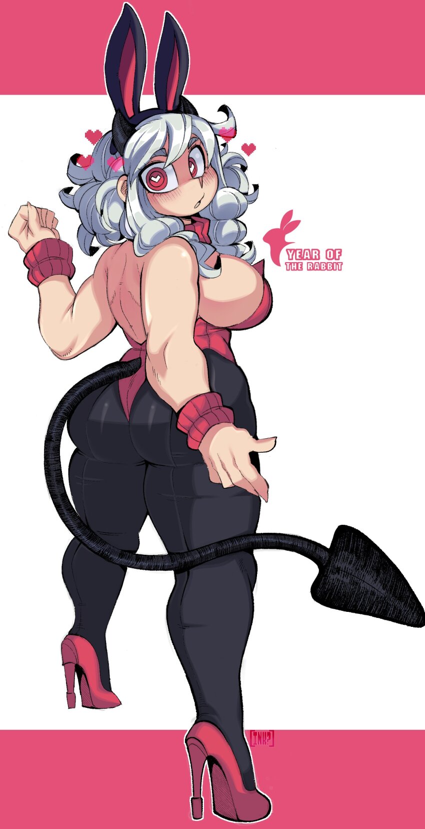 1girl, :o, absurdres, animal_ears, ass, back, backless_leotard, black_pantyhose