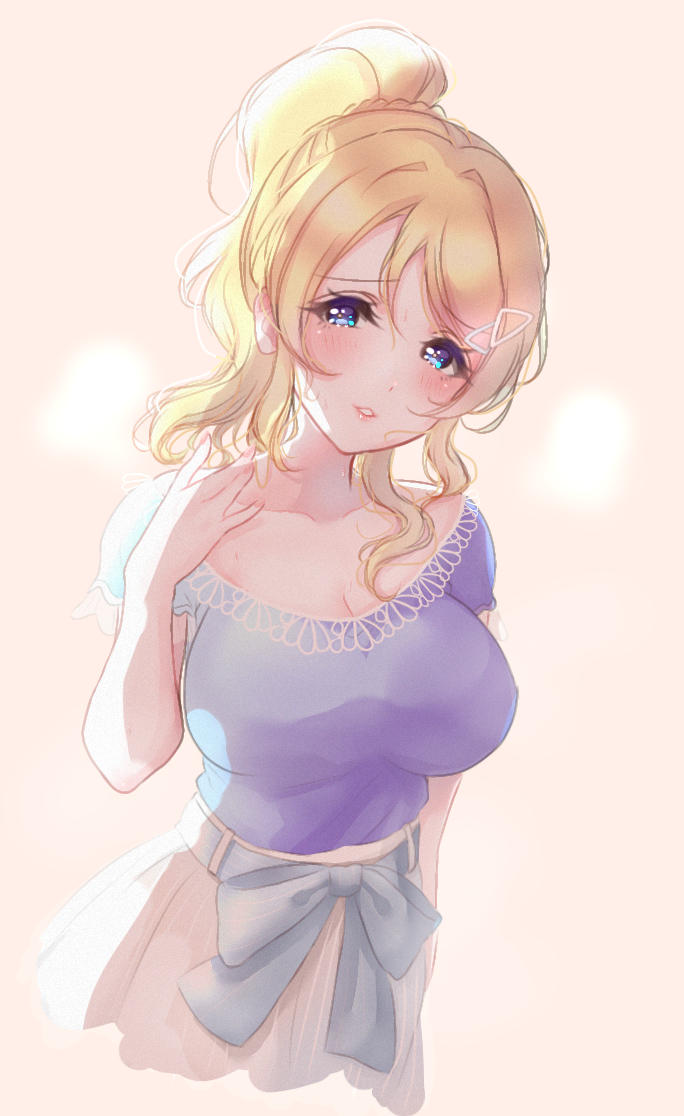 1girl, ayase_eli, bad_id, bad_pixiv_id, blonde_hair, blue_eyes, blush, breasts