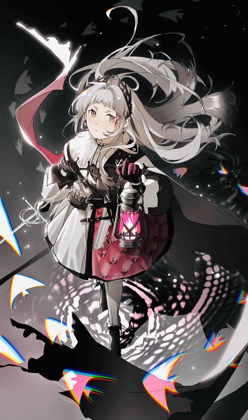 1girl, absurdres, ammunition_belt, angelfish, ankle_boots, arknights, armband, black_boots