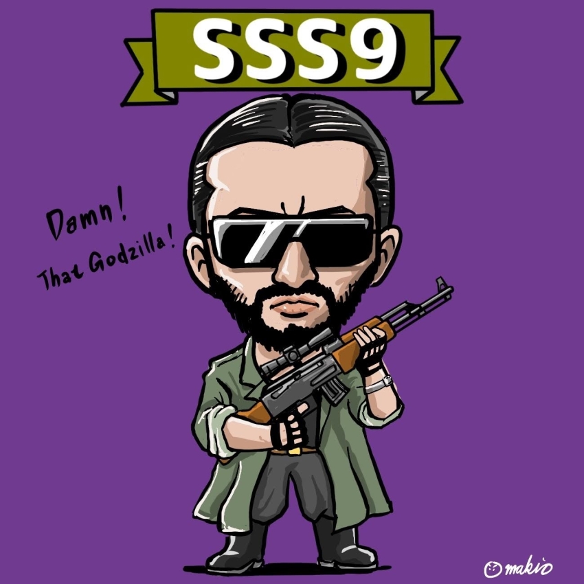 1boy, beard, black_hair, black_shirt, boots, chibi, coat, facial_hair