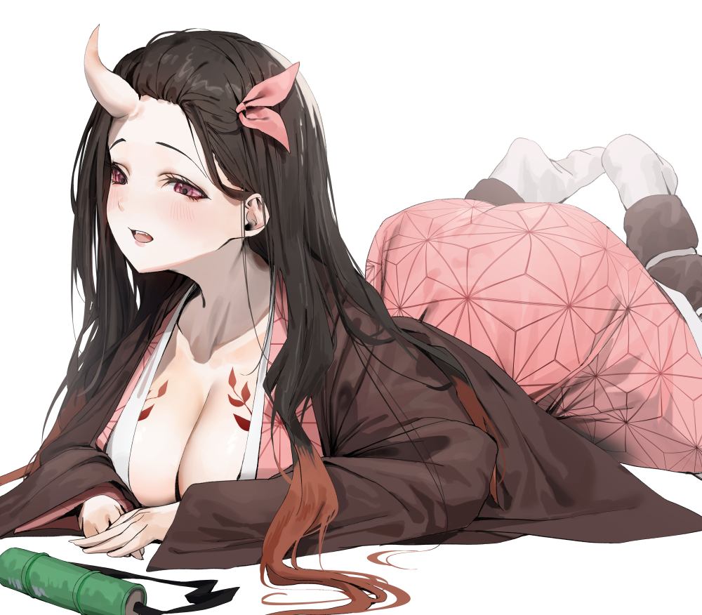 1girl, aged_up, alternate_breast_size_(larger), ass, bit_gag, black_hair, breast_tattoo, breasts