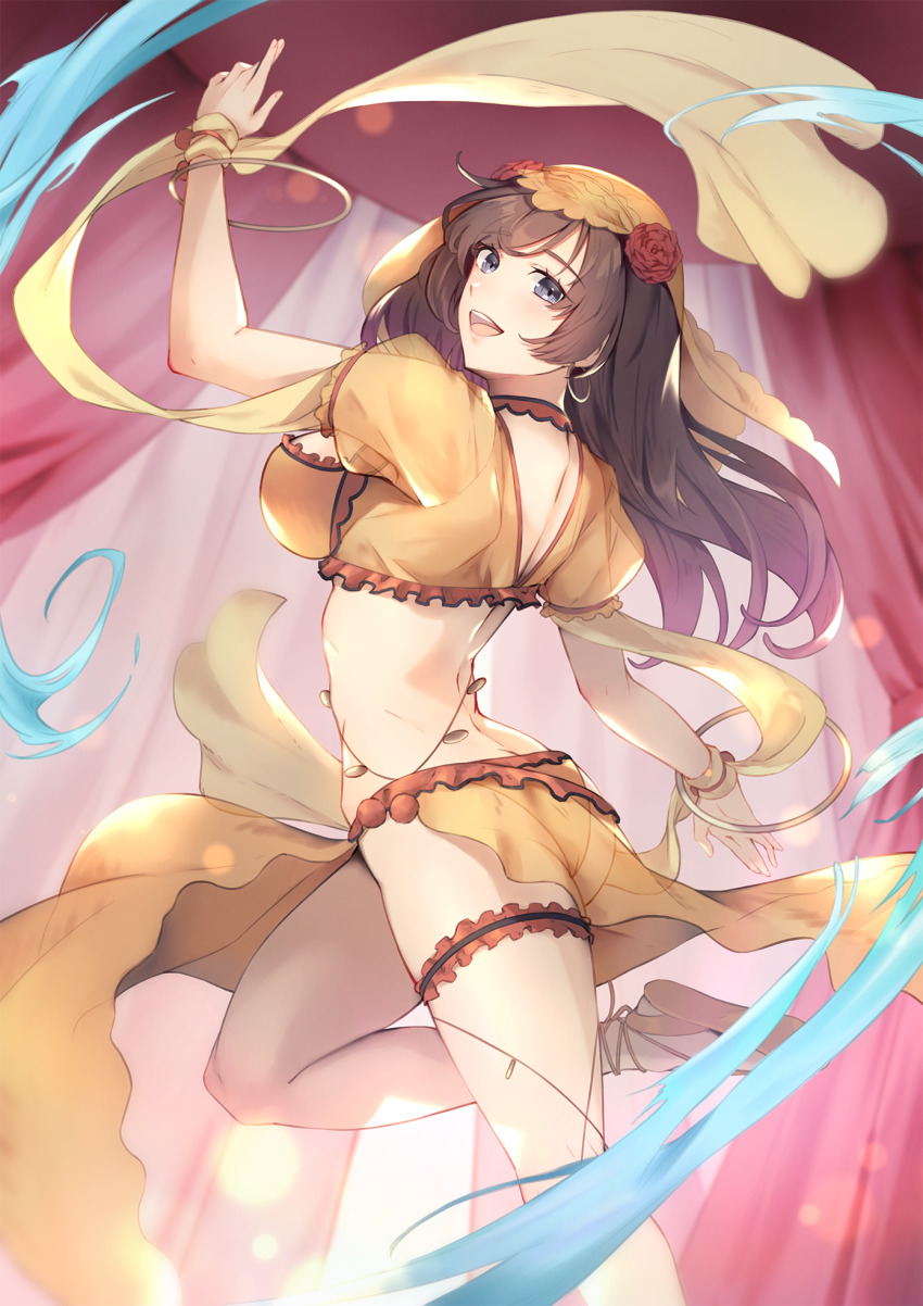 1girl, blush, breasts, brown_hair, butt_crack, choker, earrings, fate/grand_order