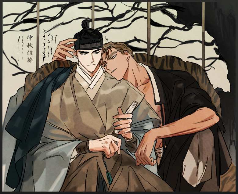 2boys, black_hair, black_hanbok, blonde_hair, brown_hanbok, chuseok, ed_talbot, glenn_mcqueen