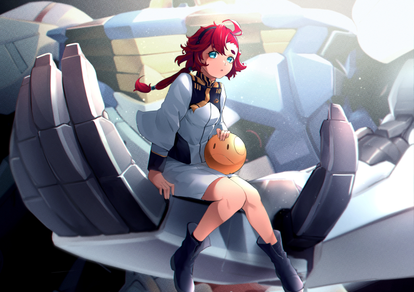 1girl, absurdres, ahoge, alian2020, aqua_eyes, asticassia_school_uniform, black_footwear, black_hairband