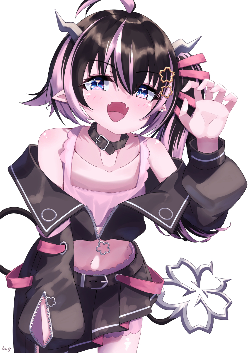 1girl, absurdres, ahoge, belt, belt_collar, black_belt, black_hair, black_skirt