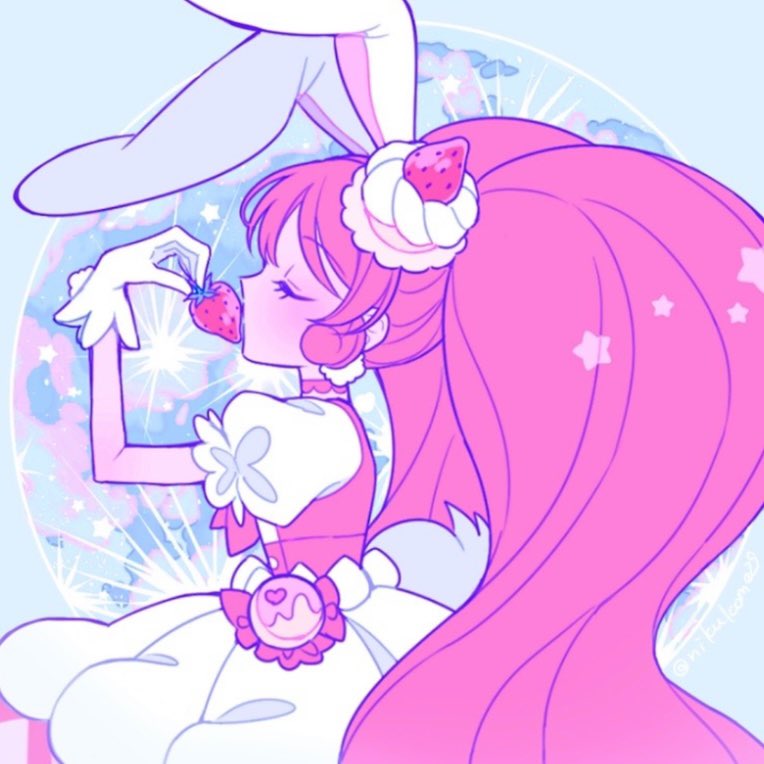 animal_ears, cake_hair_ornament, choker, closed_eyes, cure_whip, earrings, food, food-themed_hair_ornament