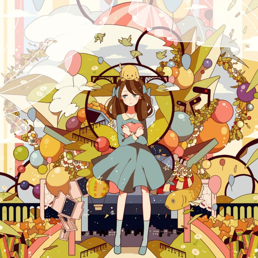 1girl, :3, aircraft, animal, animal_on_head, baby_animal, bad_id, bad_pixiv_id