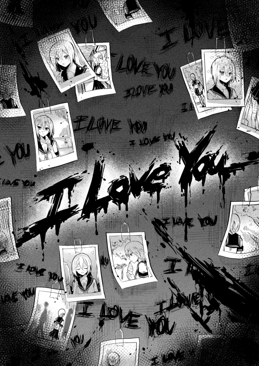 1girl, comic, commentary, english_commentary, english_text, food, greyscale, hair_between_eyes