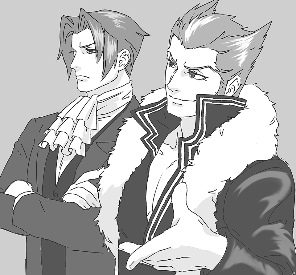 2boys, ace_attorney, ace_attorney_investigations, ace_attorney_investigations:_miles_edgeworth, ascot, closed_mouth, crossed_arms, formal_clothes