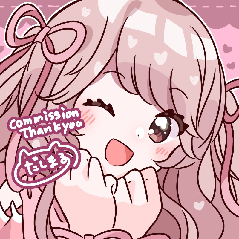 ;d, character_request, commission, dasimaru000000, english_text, looking_at_viewer, one_eye_closed, open_mouth