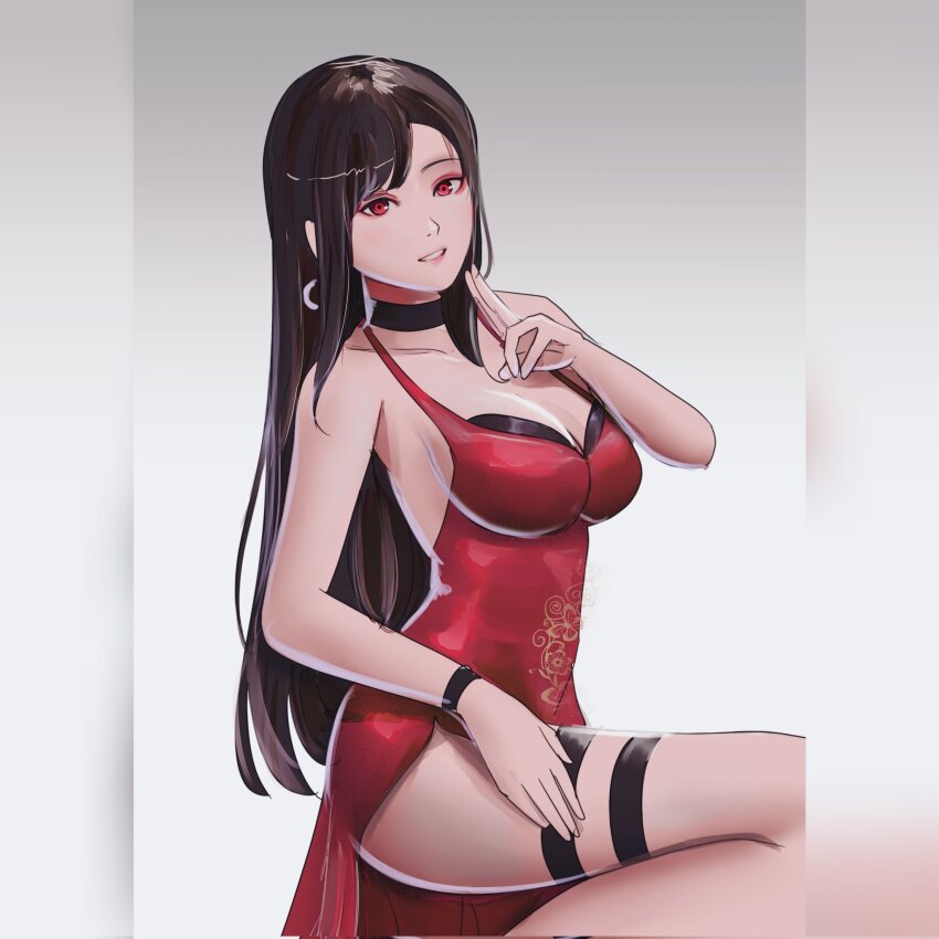1girl, alternate_costume, black_hair, breasts, corrupted_twitter_file, dress, final_fantasy, final_fantasy_vii