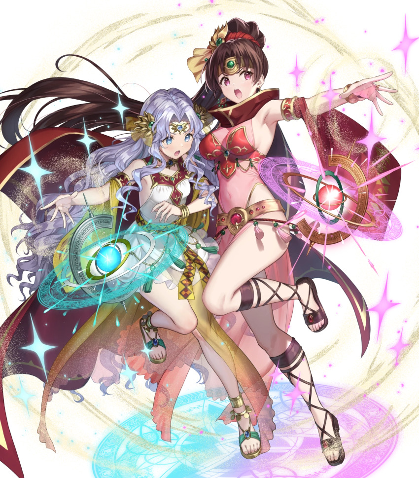 2girls, armor, armpits, belt, blue_eyes, blue_hair, bracelet, breastplate